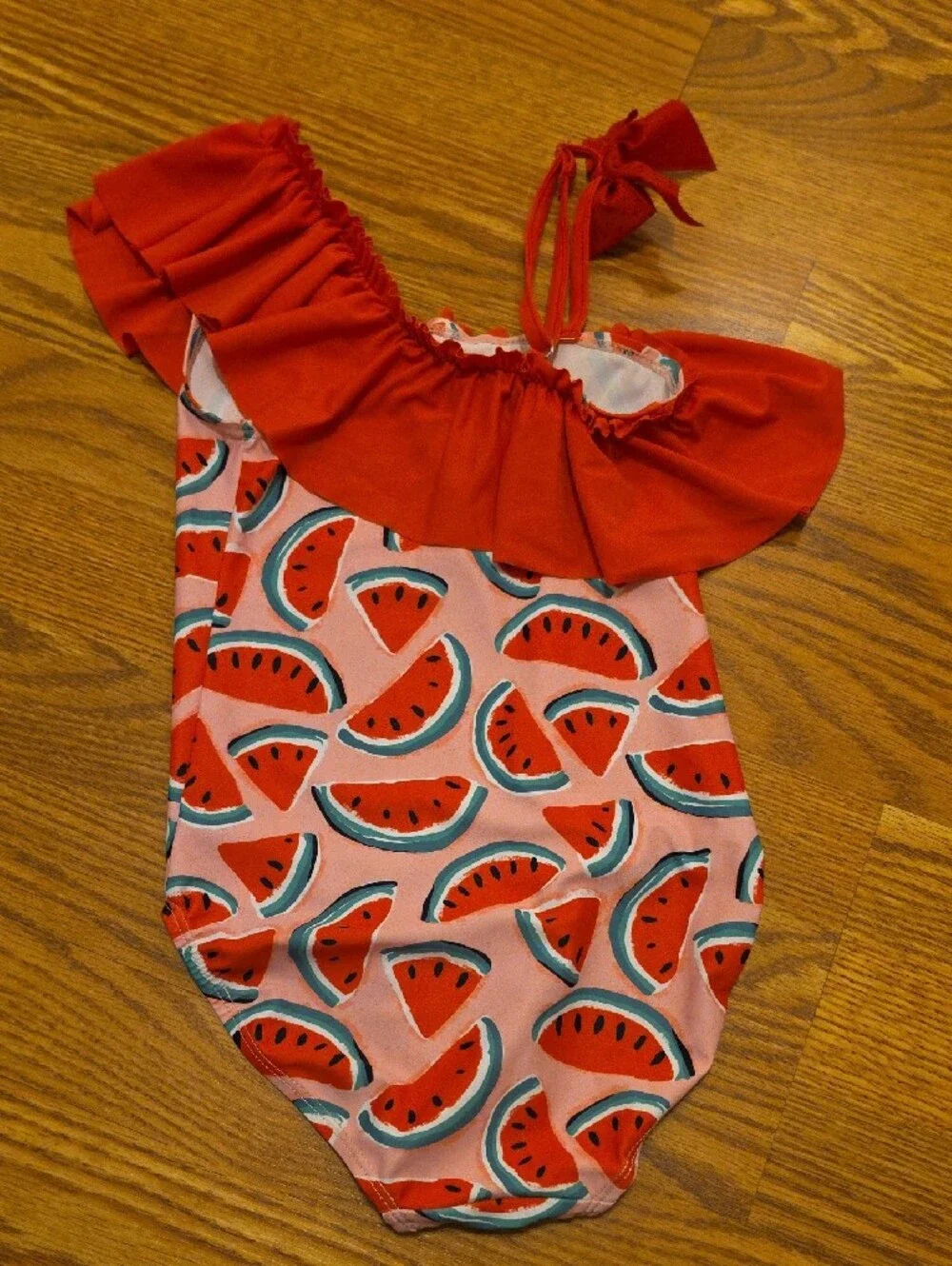 Girls Red Watermelon One-Shoulder One-Piece Swimsuit